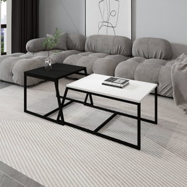 Hanah Home Juego de Mesas de Café Blanco y Negro